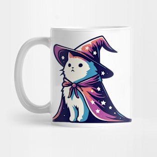 Funny White Cosmic Cat Wizard Mug